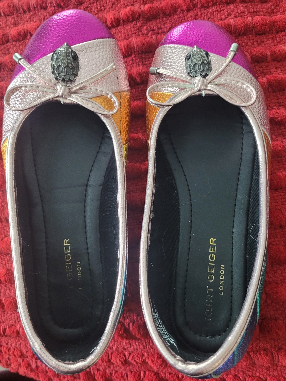 Kurt Geiger Colorblock Leather Ballet Flats - Pink, Gold, Orange
